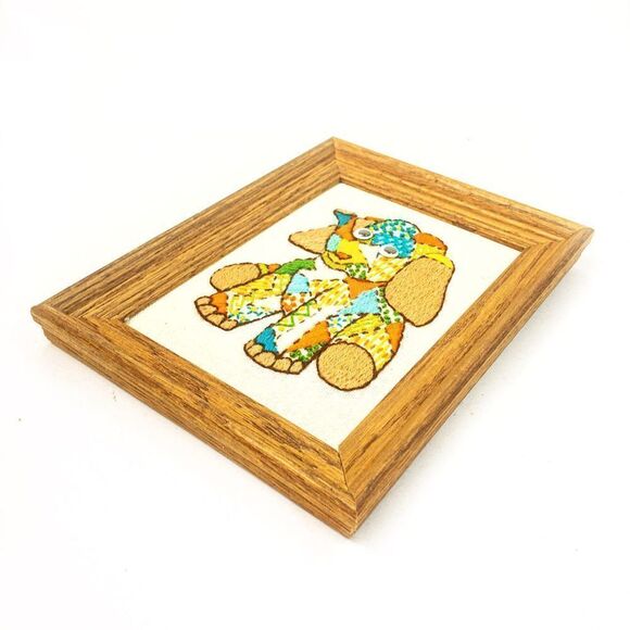 Vintage Nursery 1978 Crewel Stitch Elephant Framed Wall Decor - Picture 2 of 9